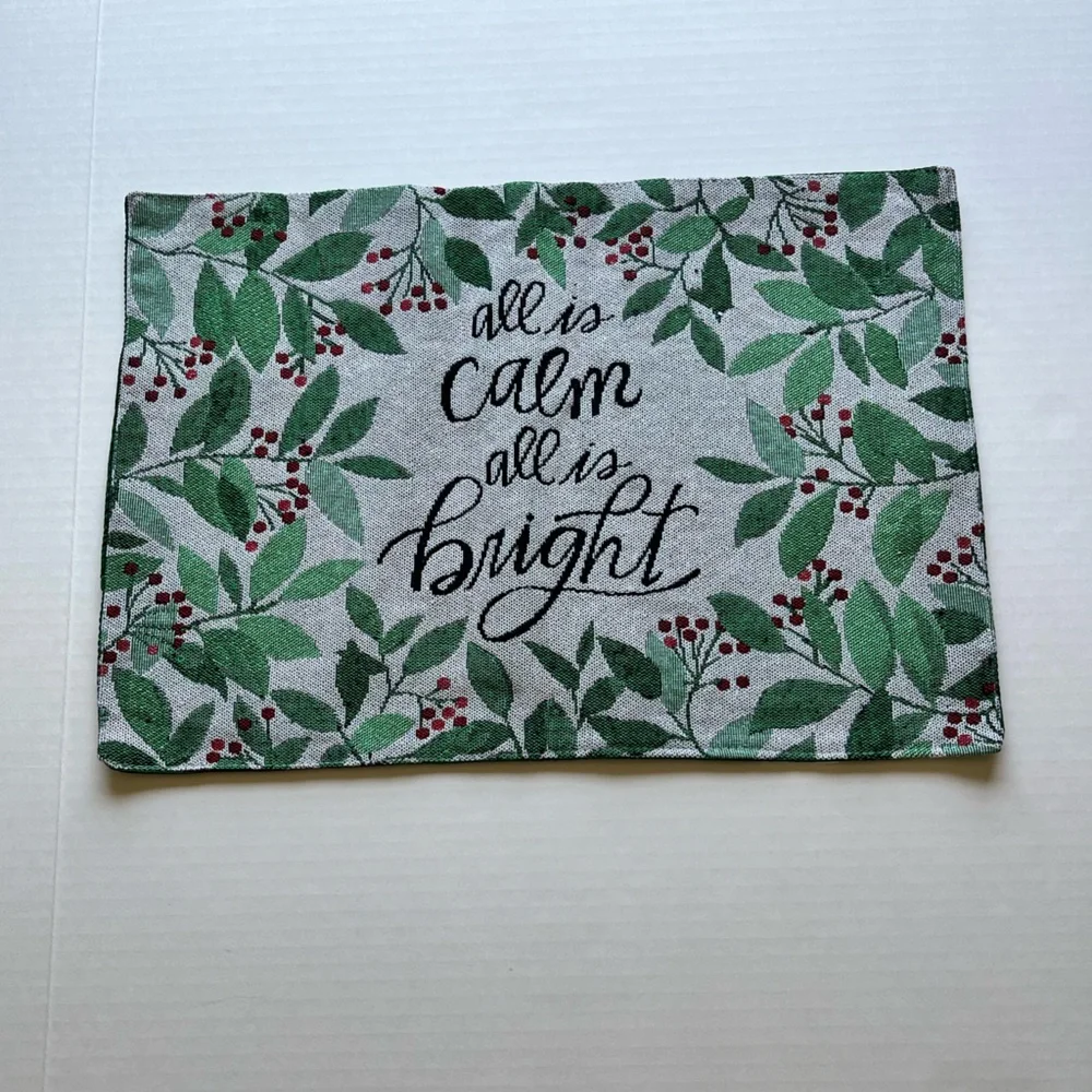 Christmas  4 Set Table Placemats Holly Berry Design “All is calm all is bright “